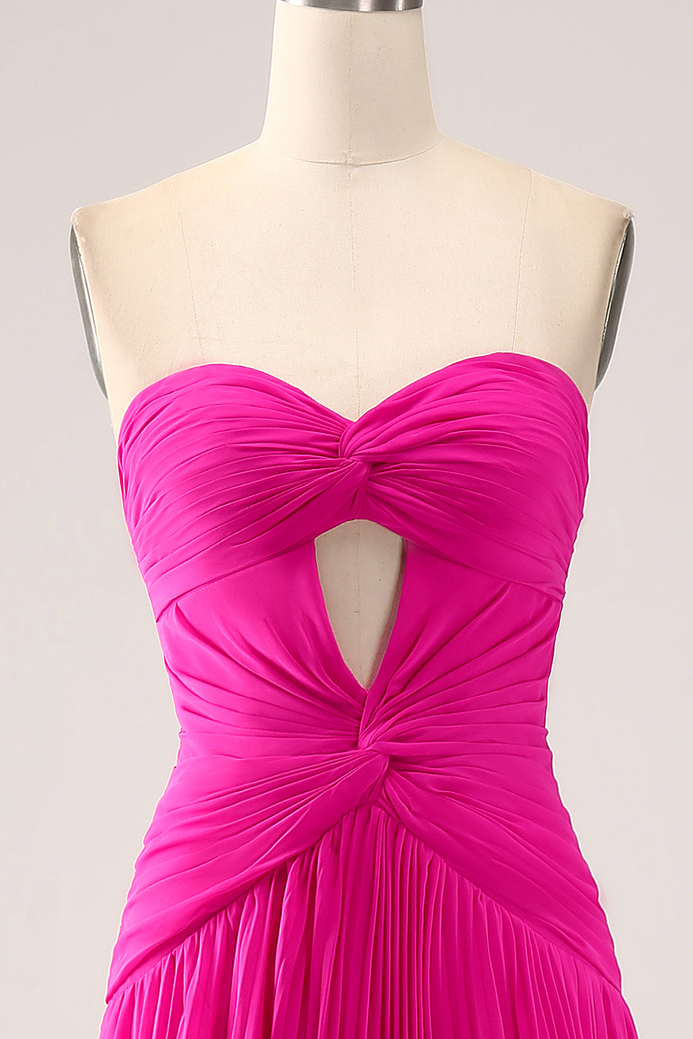 Fuchsia A Line Sweetheart Plisseret Nøglehul Lang gallakjole med slids