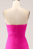 Fuchsia A Line Sweetheart Plisseret Nøglehul Lang gallakjole med slids
