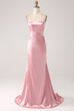 Blush Mermaid Spaghetti Straps Lang gallakjole