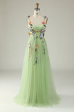 En streg Champagne spaghetti stropper Festkjoler med 3D blomster