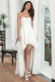 Hvid Høj Lav Blomst Kæreste Graduering Festkjole