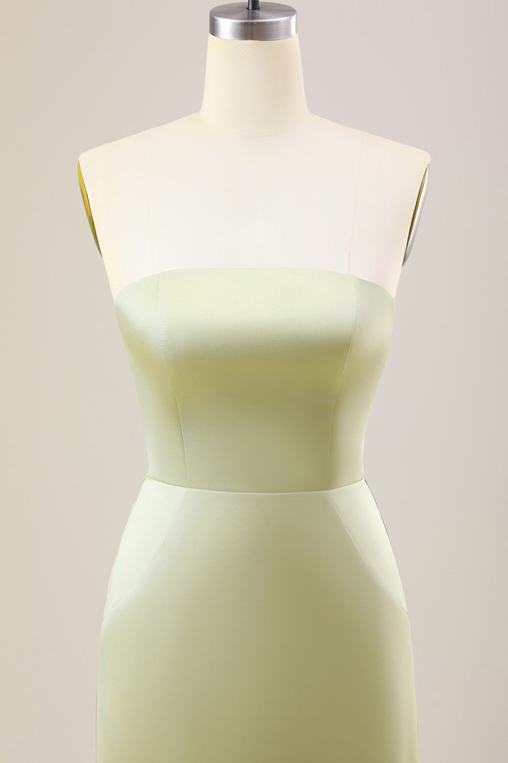 Dusty Sage A Line Strapless Satin Long Brudepigekjole