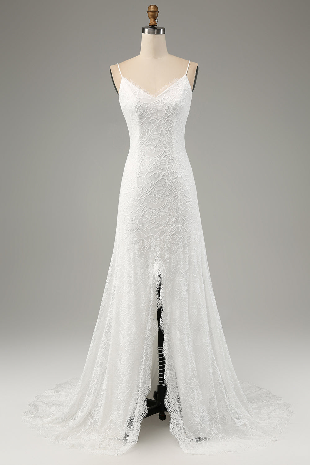 Elfenben Havfrue Blonde Spaghetti Stropper Brudekjole med slids