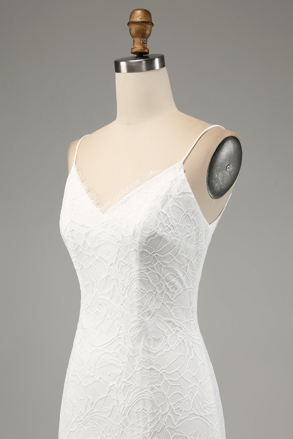 Elfenben Havfrue Blonde Spaghetti Stropper Brudekjole med slids