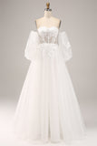 Off the Shoulder Tulle brudekjole med applikationer