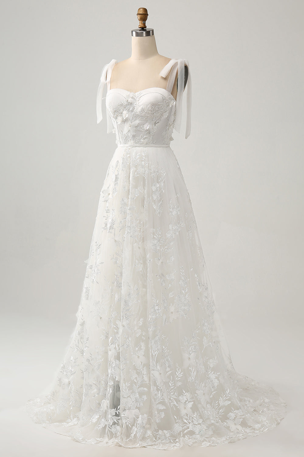 Elfenben A-Line Spaghetti Stropper Brudekjole med applikationer