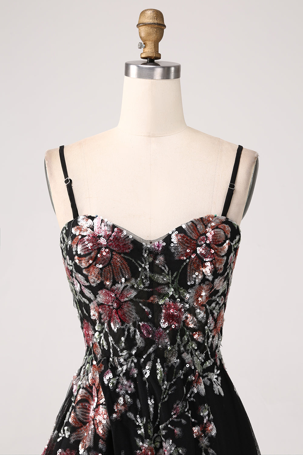 Sort A-Line Blomsterpailletter Lang korset gallakjole