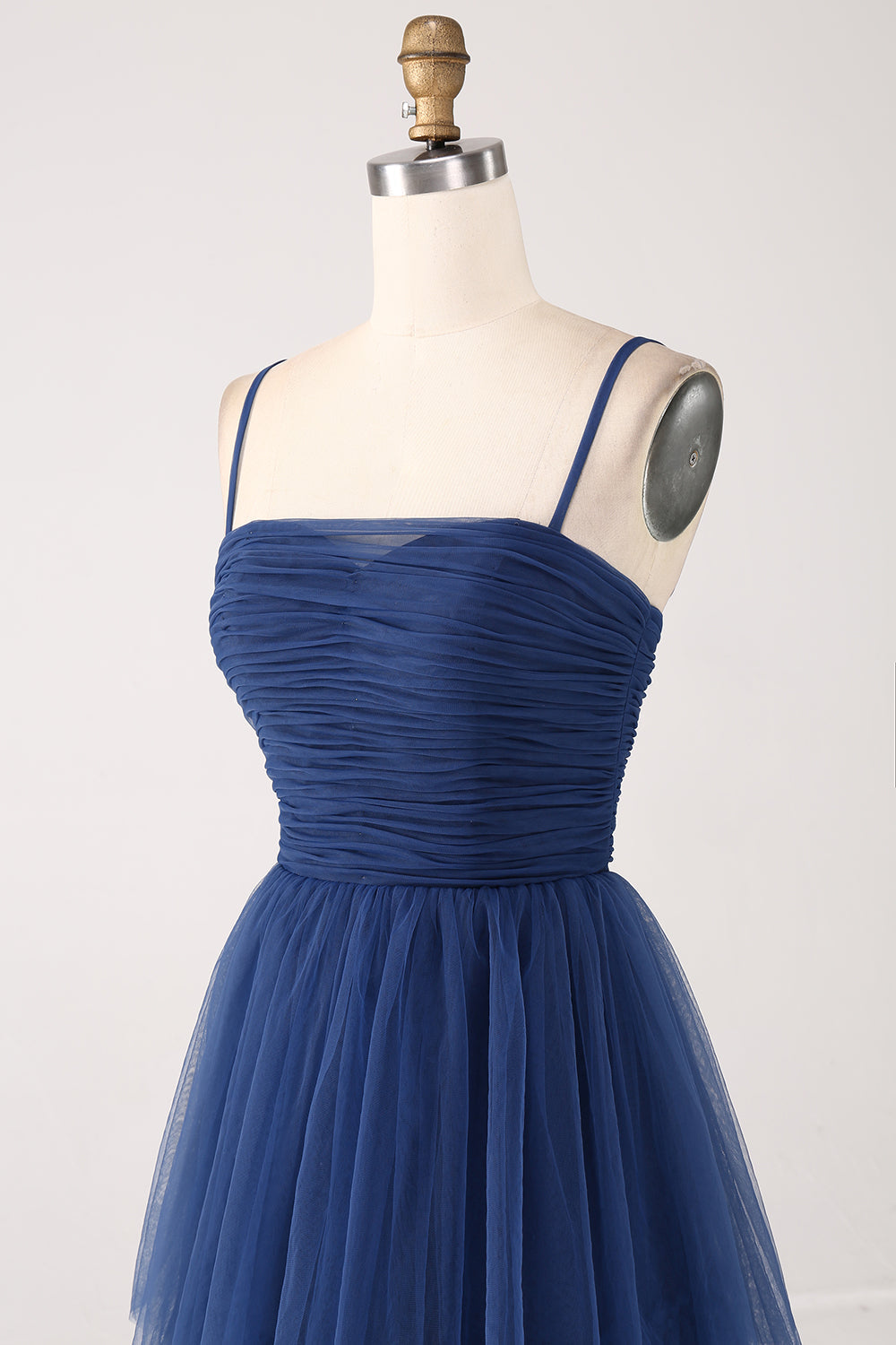 A Line Spaghetti Straps Tiered Tulle Plisseret Prom Dress med slids