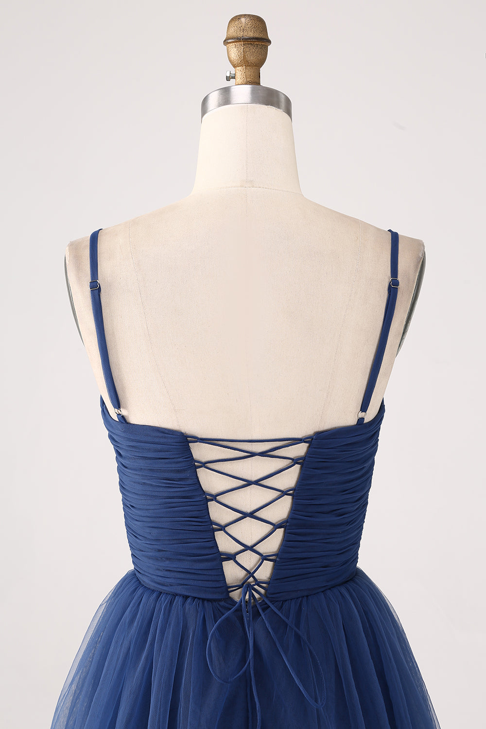 A Line Spaghetti Straps Tiered Tulle Plisseret Prom Dress med slids