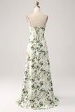 Cowl hals grøn blomster: A Line Prom Dress med slids