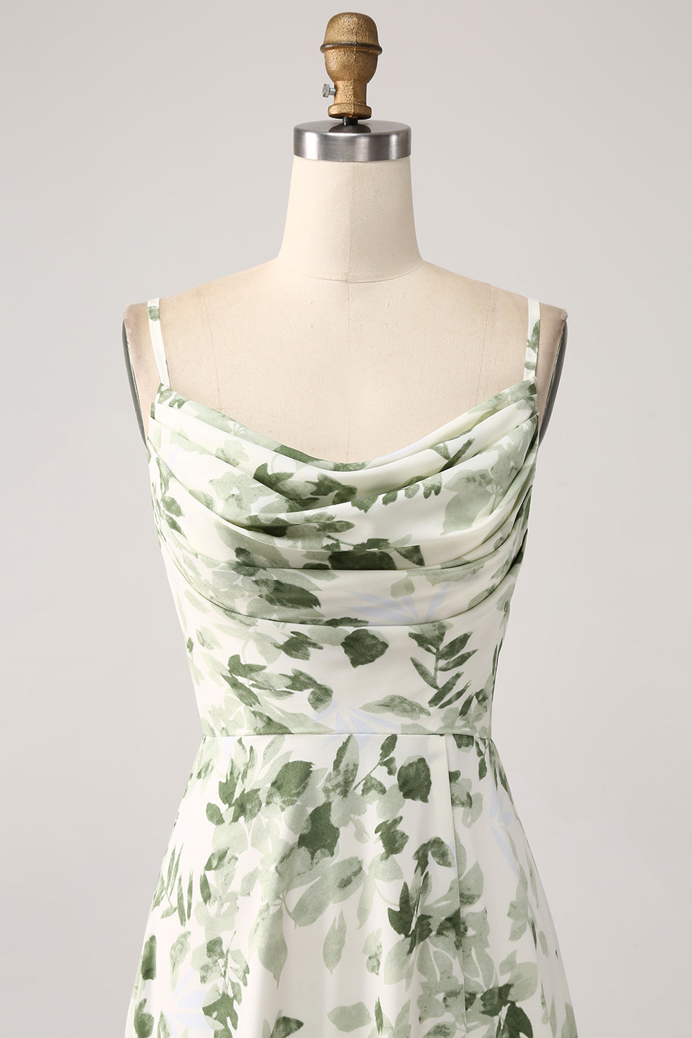 Cowl hals grøn blomster: A Line Prom Dress med slids