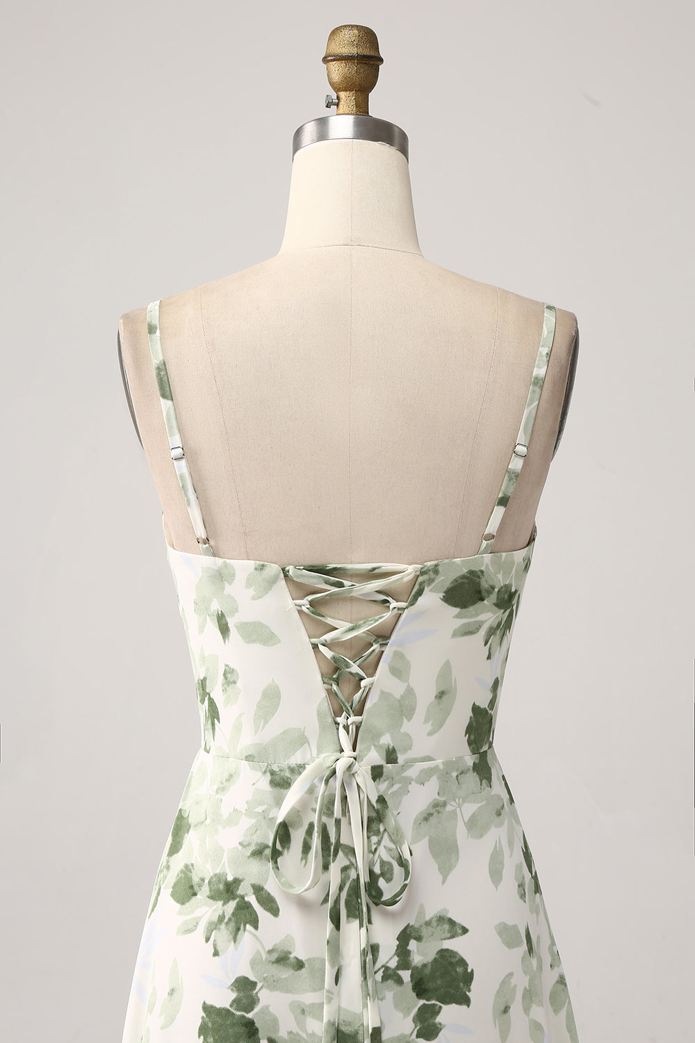 Cowl hals grøn blomster: A Line Prom Dress med slids