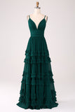 Spaghetti stropper Tiered Prom Dress med plisseret