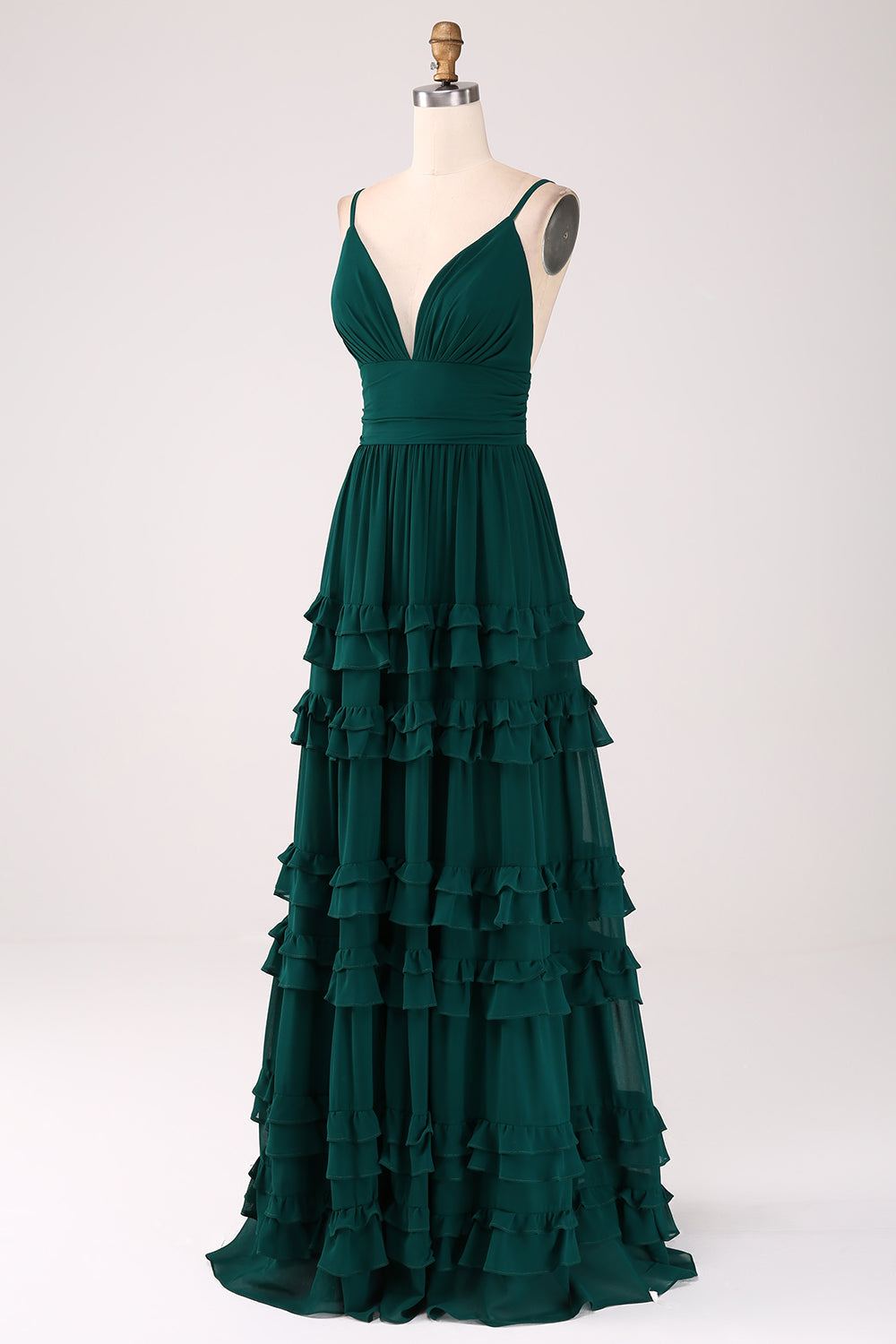 Spaghetti stropper Tiered Prom Dress med plisseret
