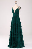 Spaghetti stropper Tiered Prom Dress med plisseret