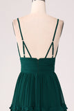 Spaghetti stropper Tiered Prom Dress med plisseret