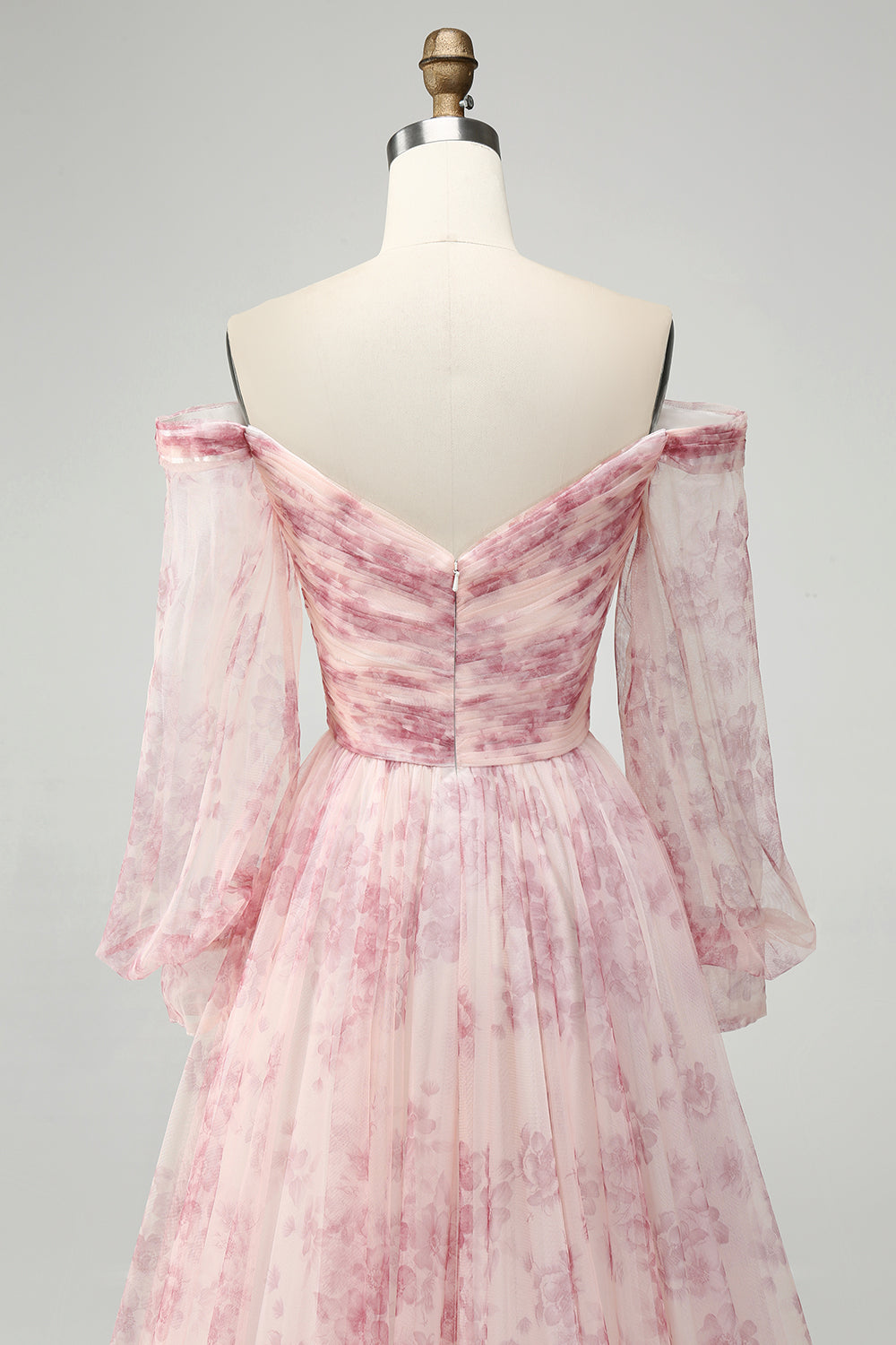 Blush Flower A-Line Off The Shoulder Print Prom Dress med slids