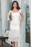 Hvid bodycon tiered forlovelsesfestkjole med blonder