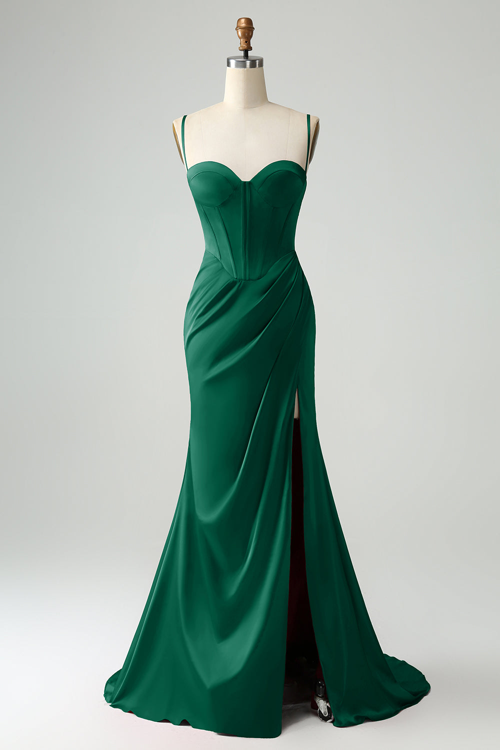 Bordeaux Havfrue Spaghetti Stropper Lang korset Prom Kjole med slids