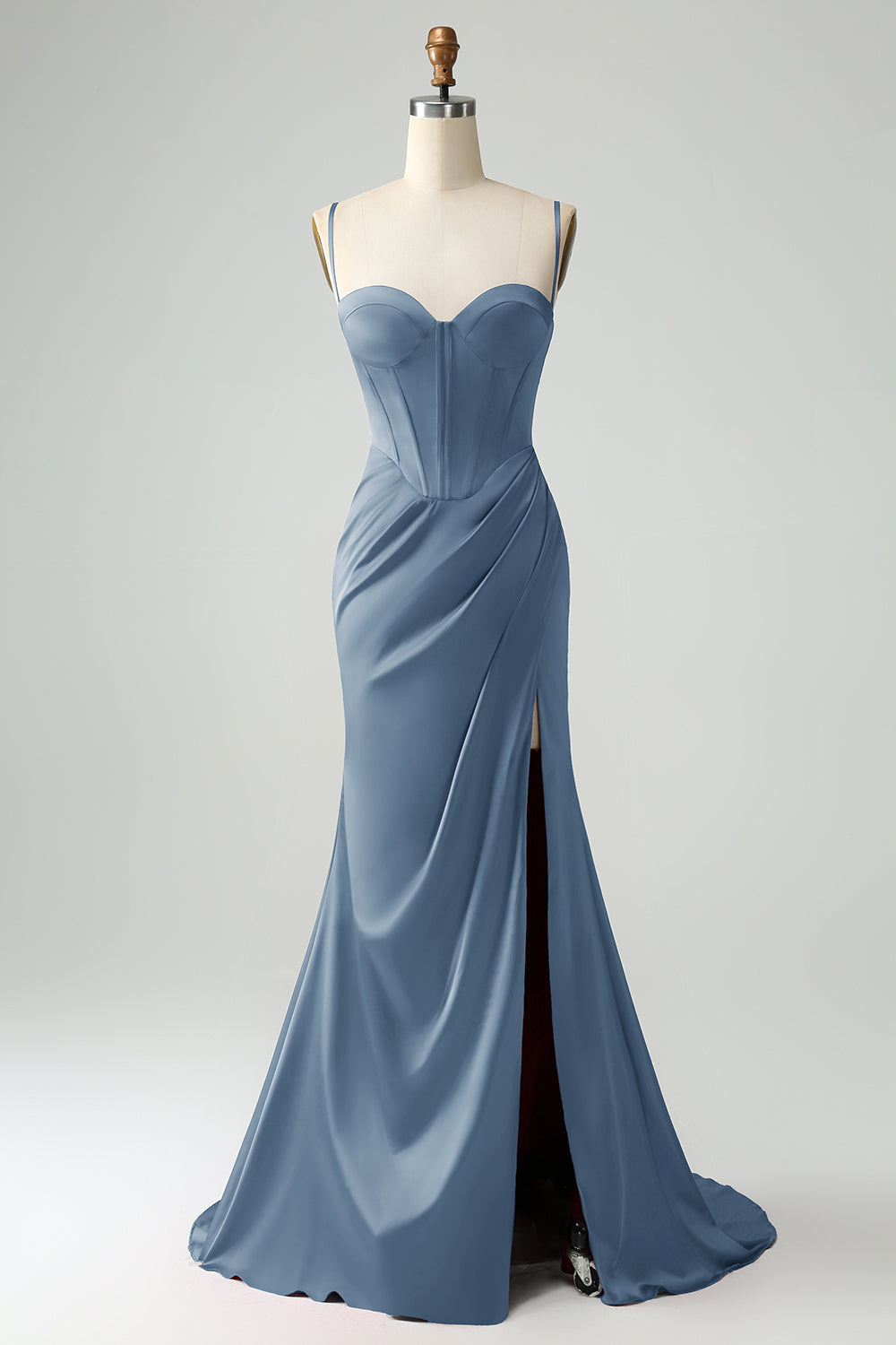 Bordeaux Havfrue Spaghetti Stropper Lang korset Prom Kjole med slids