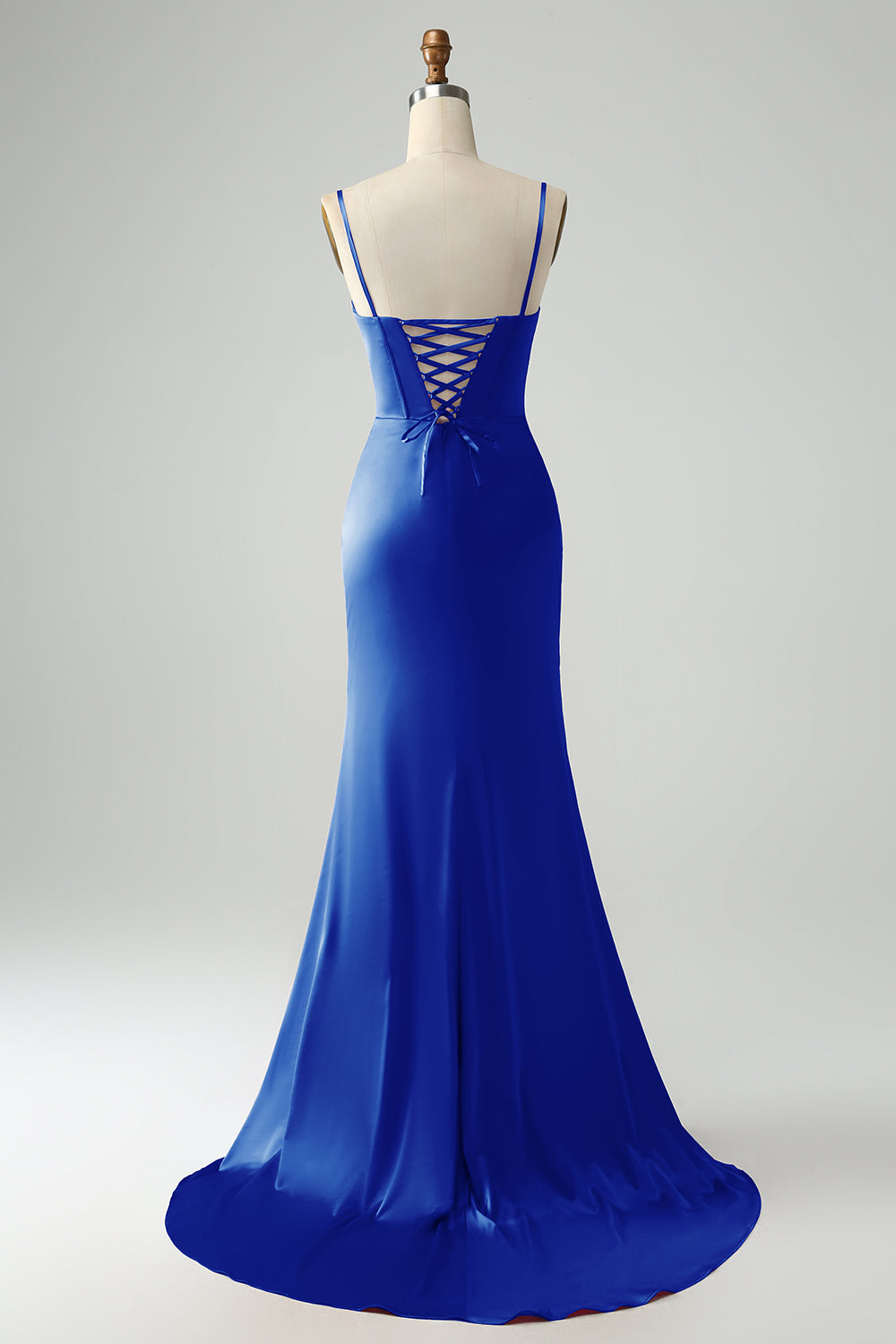 Bordeaux Havfrue Spaghetti Stropper Lang korset Prom Kjole med slids