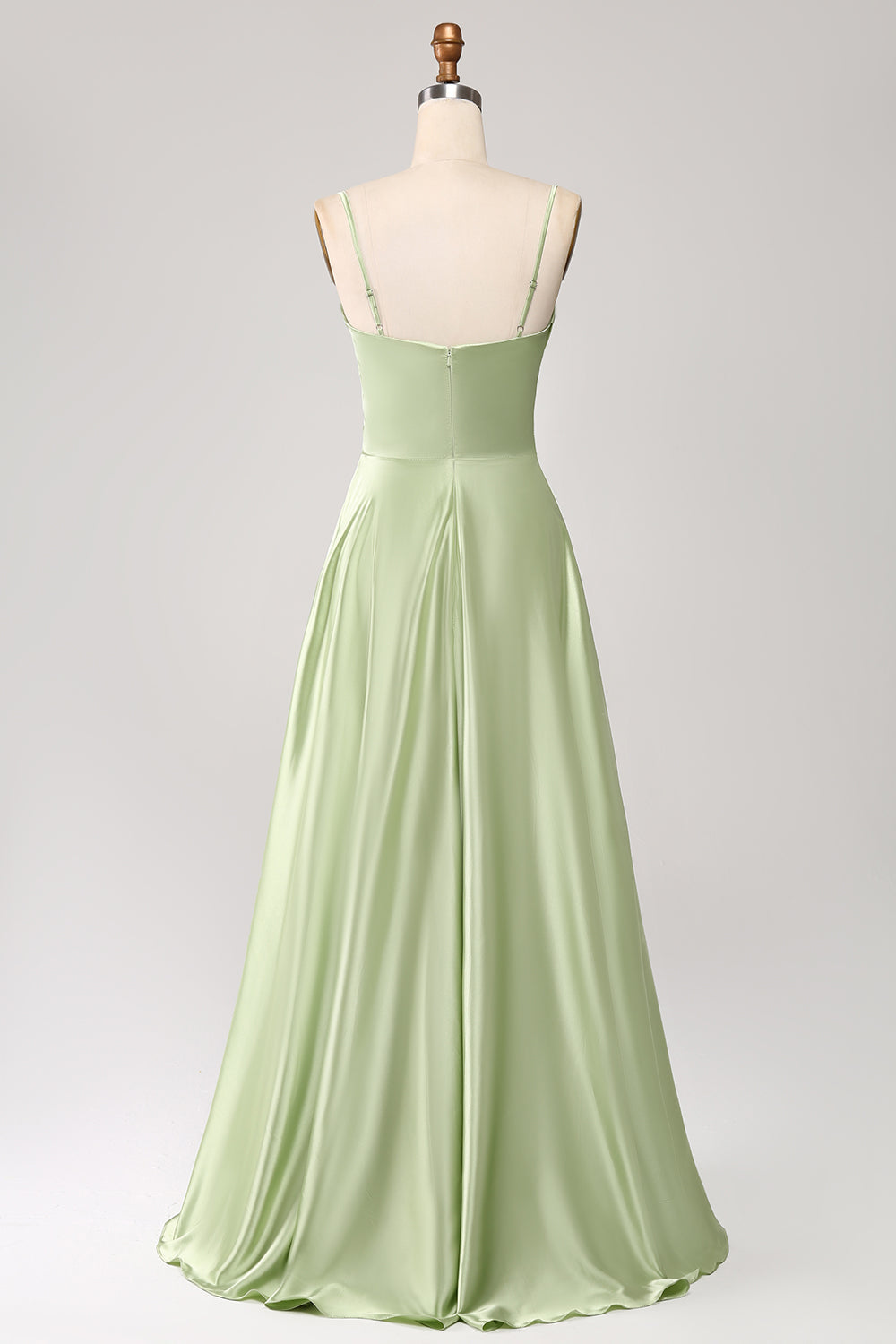 Støvet salvie A Line Cowl Neck Satin Long Prom Dress med plisseret