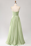 Støvet salvie A Line Cowl Neck Satin Long Prom Dress med plisseret