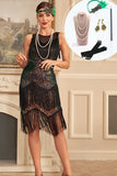 Sparkly Ombre Fringed Tiered 1920'er kjole med tilbehør sæt