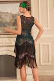 Sparkly Ombre Fringed Tiered 1920'er kjole med tilbehør sæt