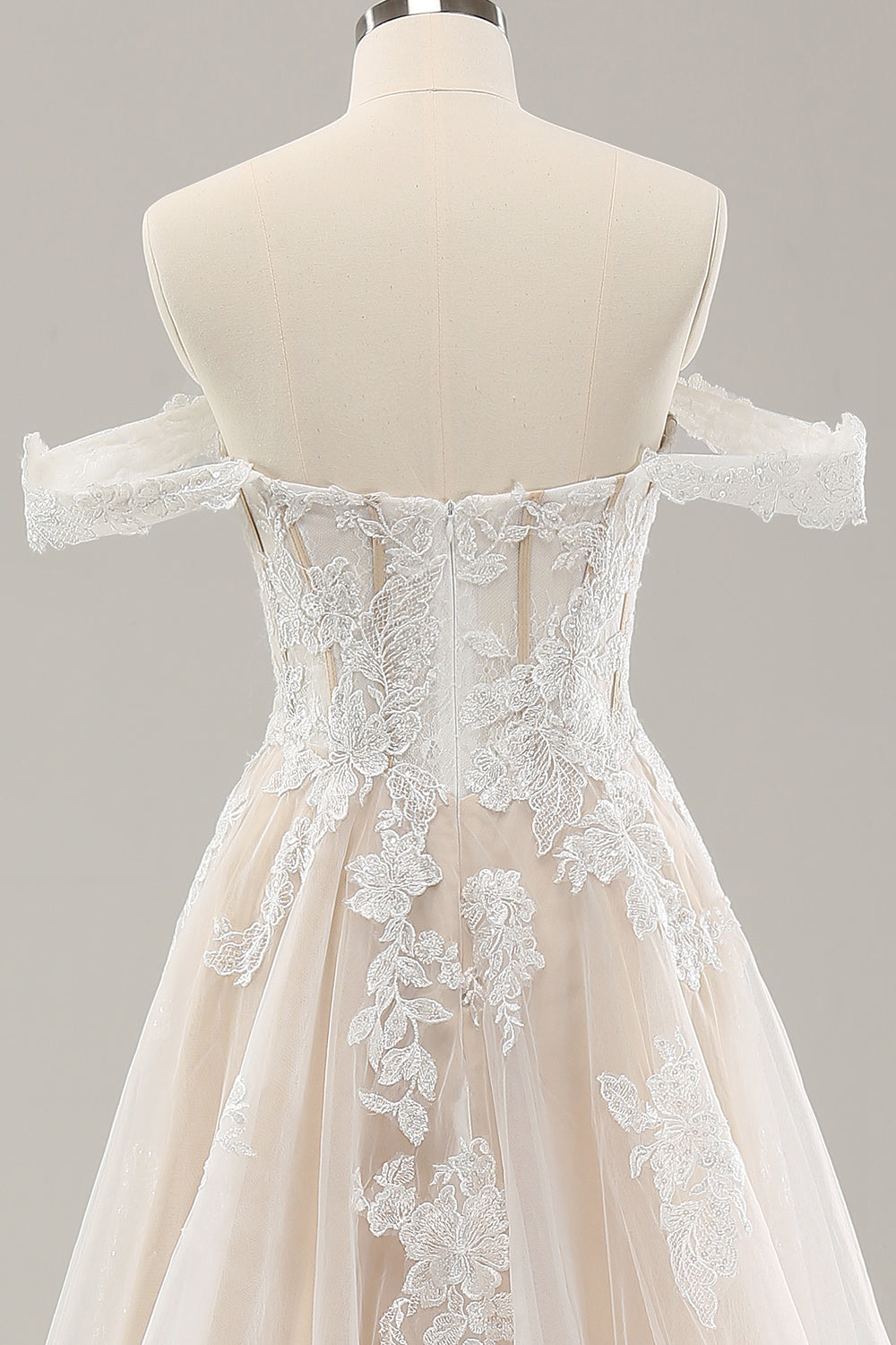 Prinsesse hvid Off the Shoulder Applique Tulle brudekjole med slids