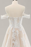 Prinsesse hvid Off the Shoulder Applique Tulle brudekjole med slids