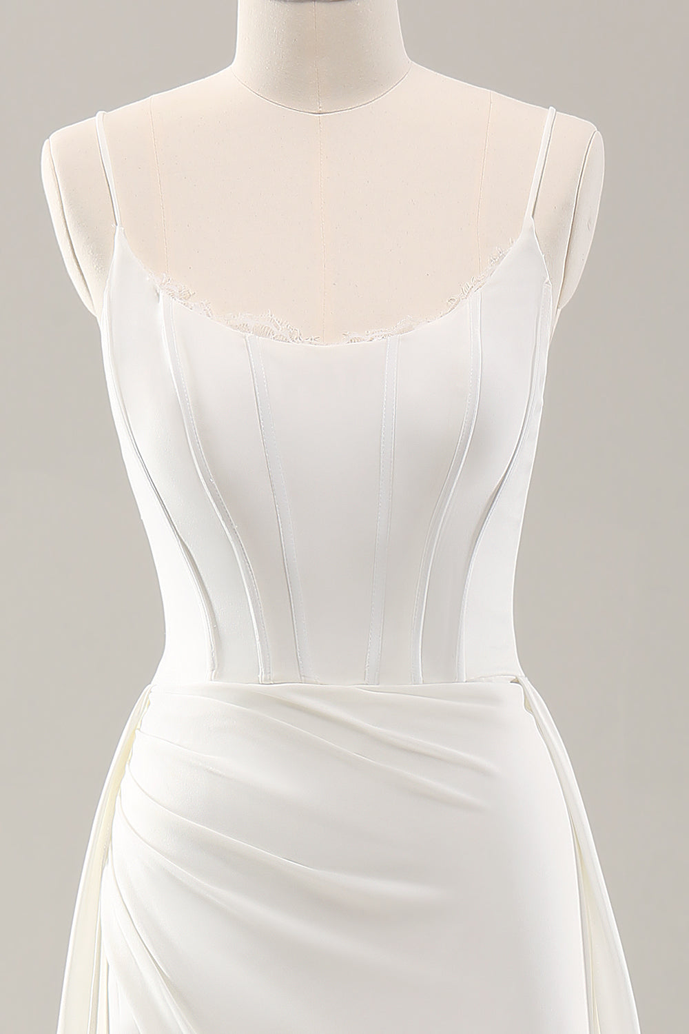 Hvide spaghettistropper Satin Sweep Train Brudekjole med slids