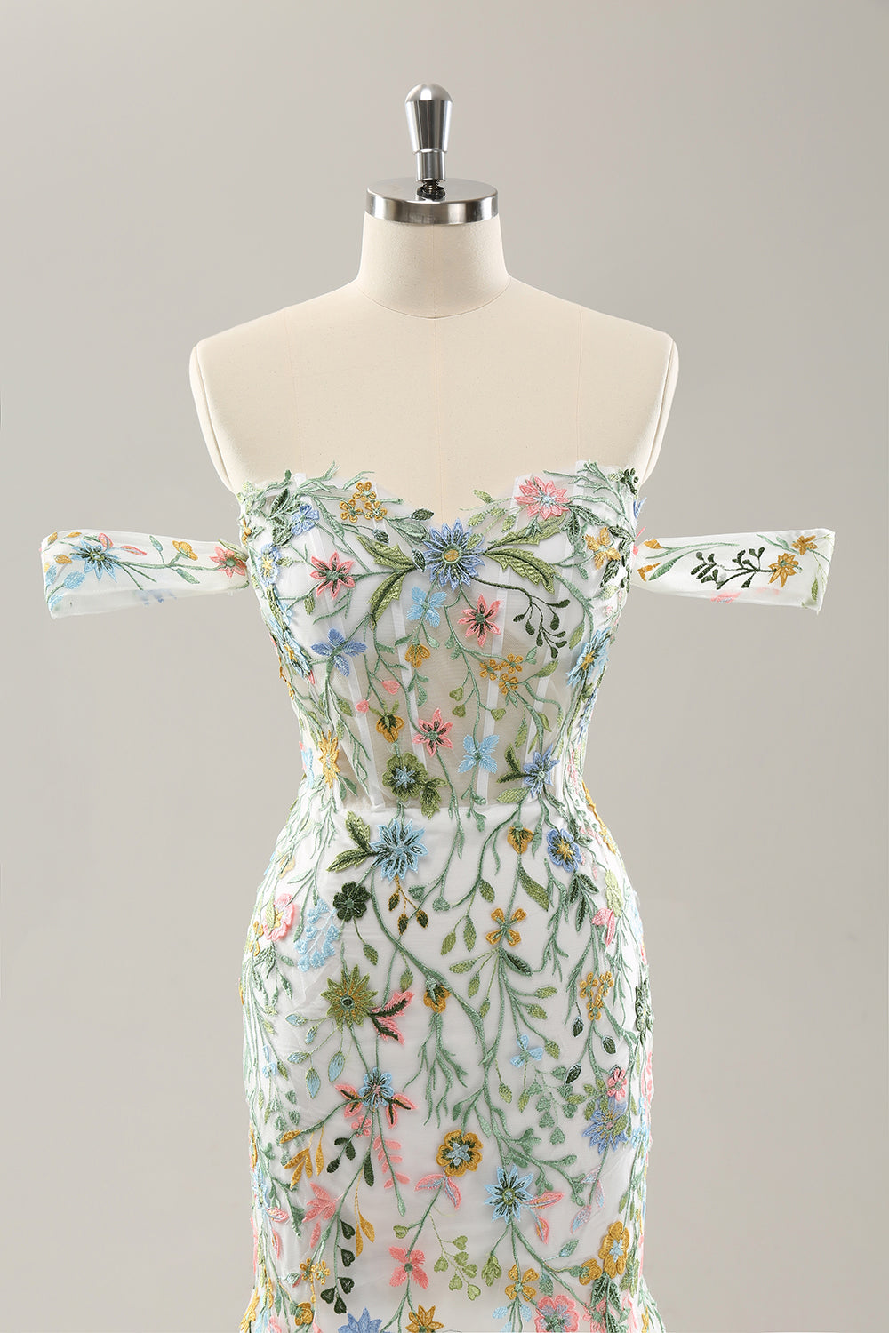 Hvid havfrue fra skulderen blomster korset brudekjole