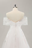 Hvid A Line Off the Shoulder Tulle Brudekjole med broderi