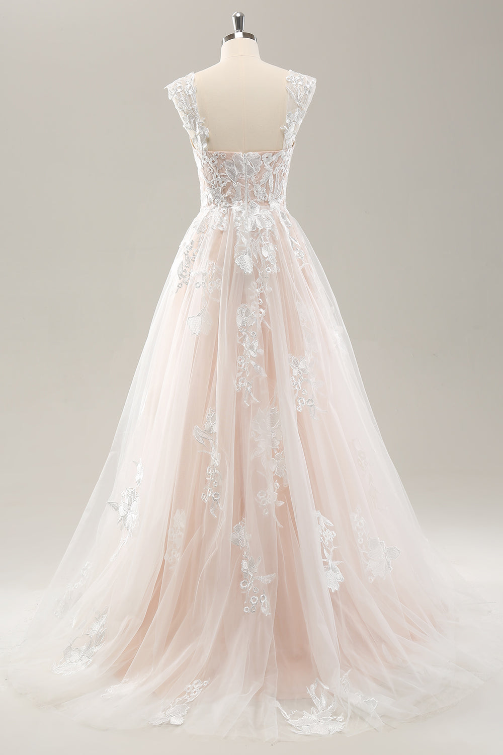 Hvid A Line Off the Shoulder Tulle Brudekjole med Applique Lace