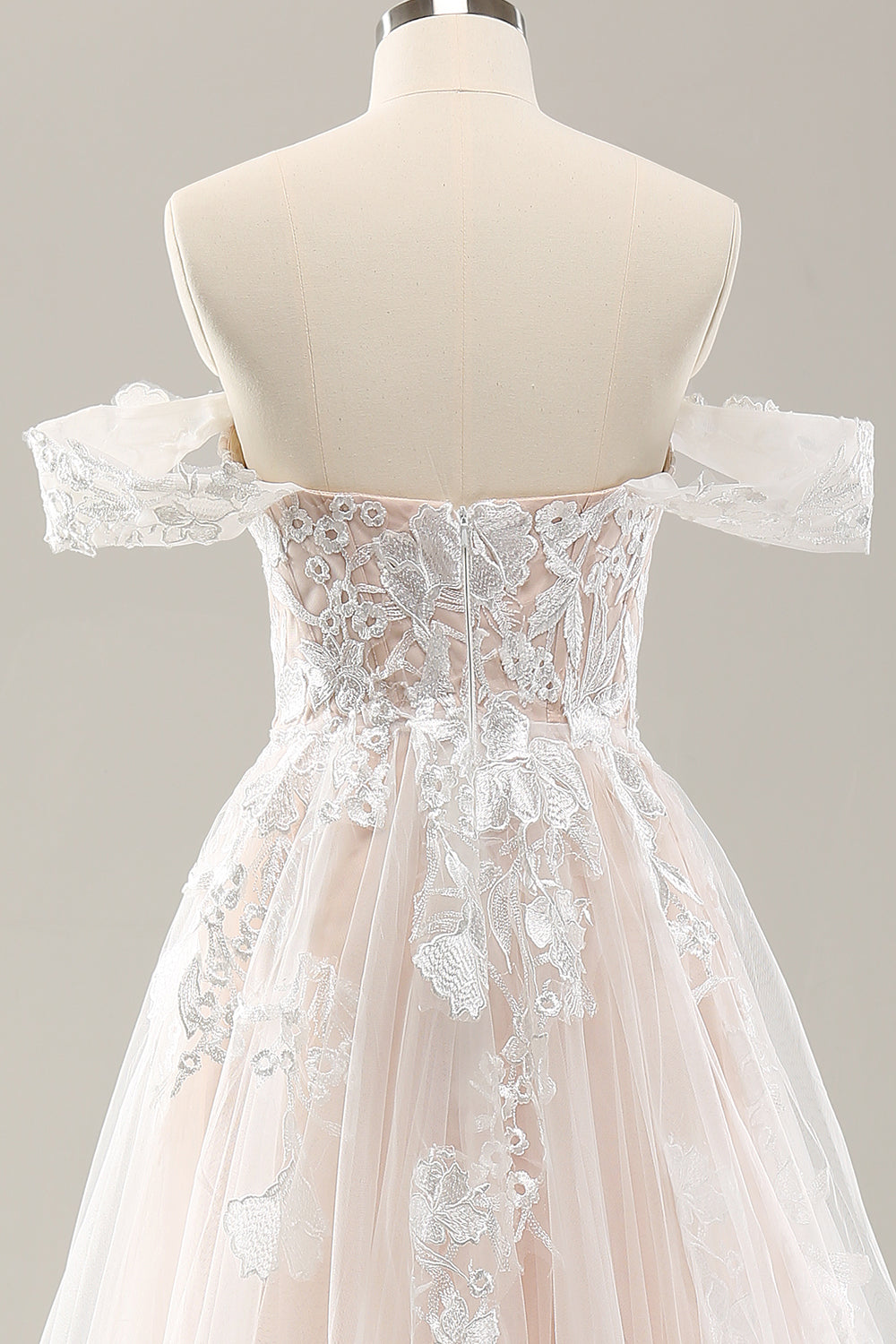 Hvid A Line Off the Shoulder Tulle Brudekjole med Applique Lace