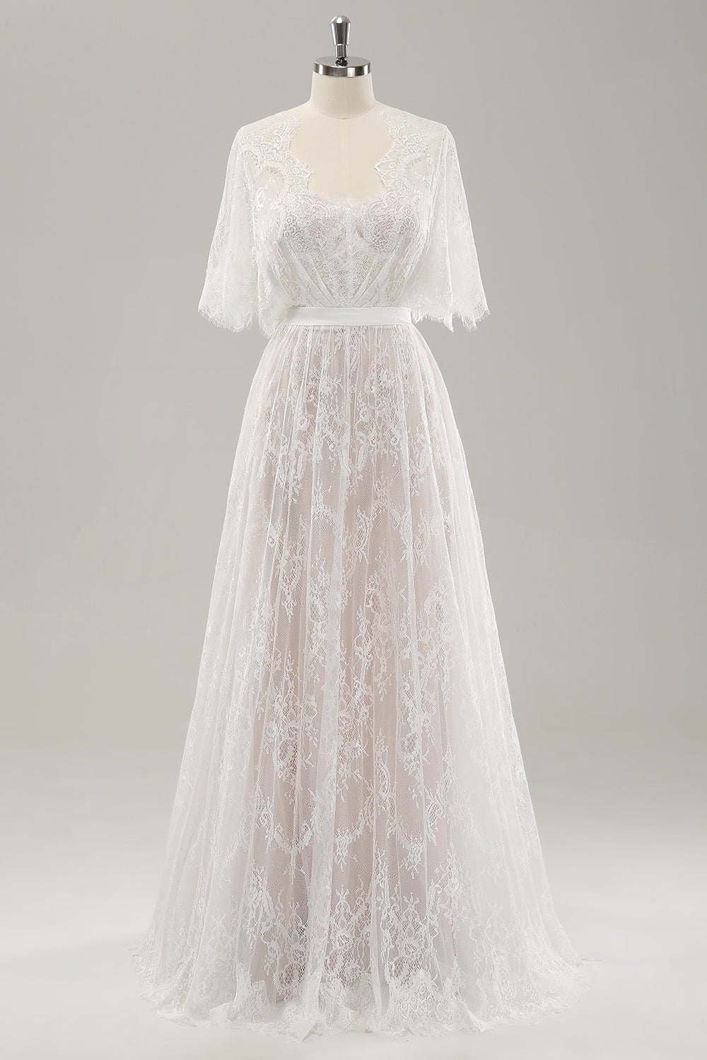 Hvid A Line Sweetheart Blonde Lang brudekjole med korte ærmer