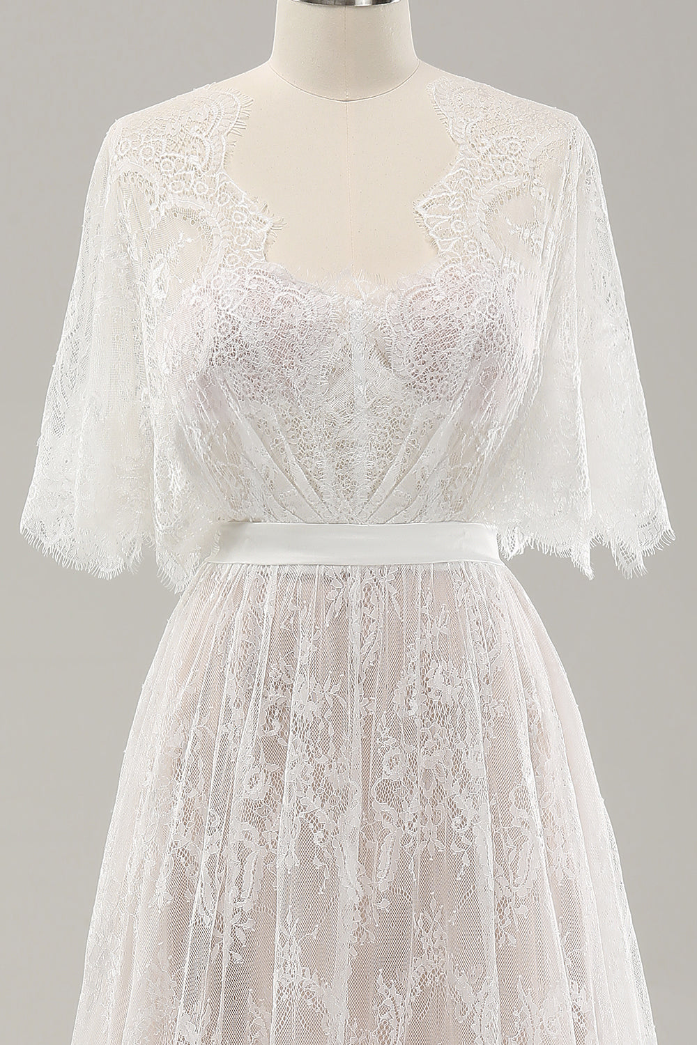 Hvid A Line Sweetheart Blonde Lang brudekjole med korte ærmer