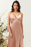 Blush Spaghetti Straps A Line Brudepigekjole med slids