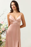 Blush Spaghetti Straps A Line Brudepigekjole med slids