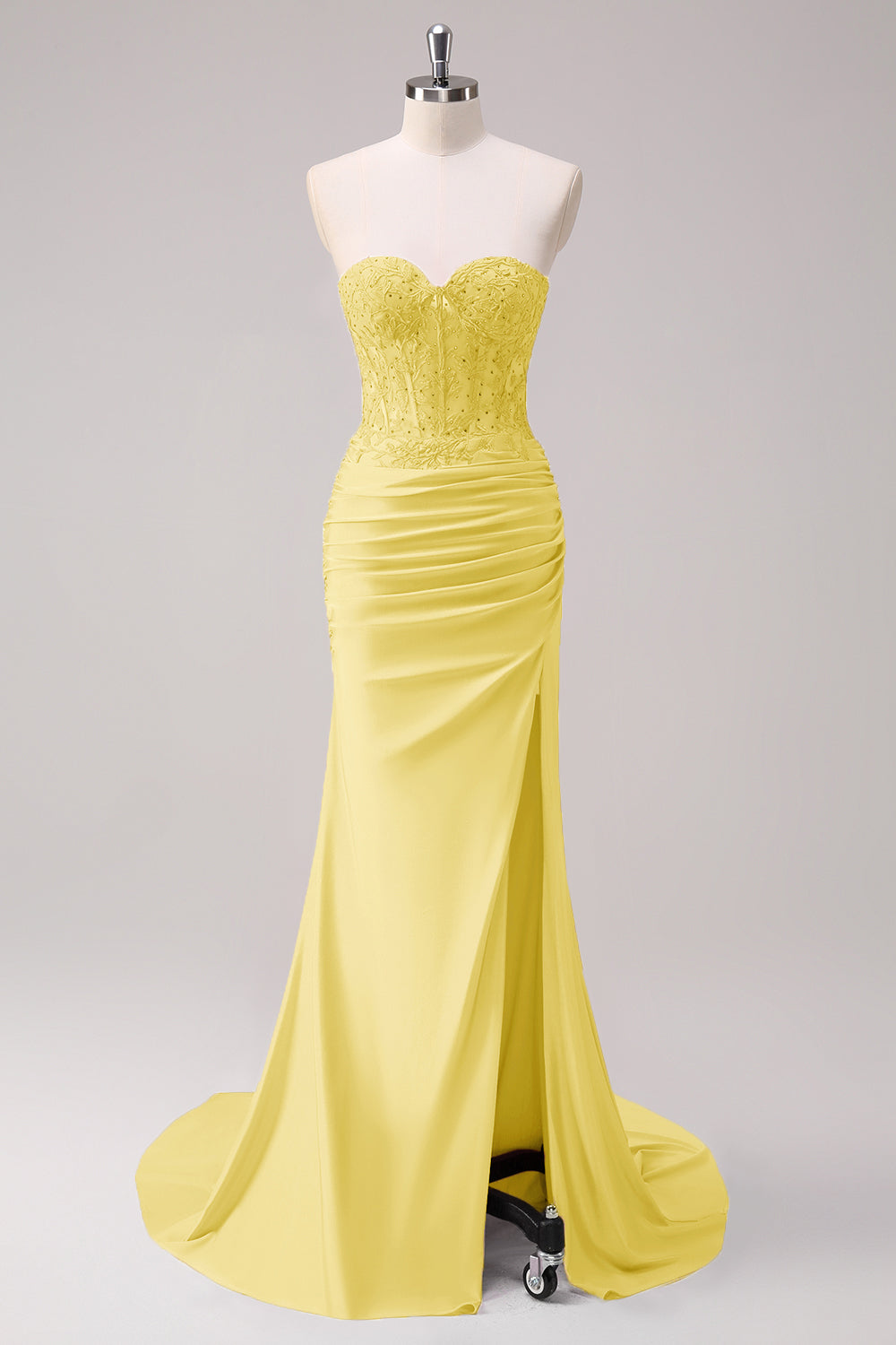 Korset Fuchsia Havfrue Stropløs Ruched Korset Lang Gallakjole med Slids