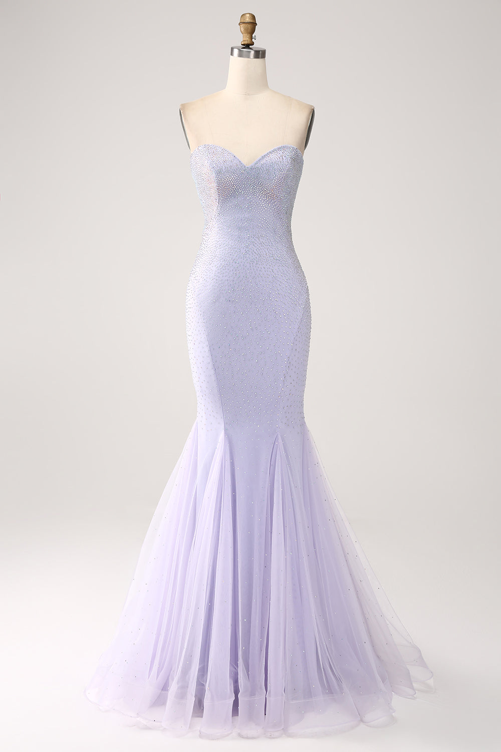 Lilac Havfrue Stropløs Beaded Long Prom Kjole
