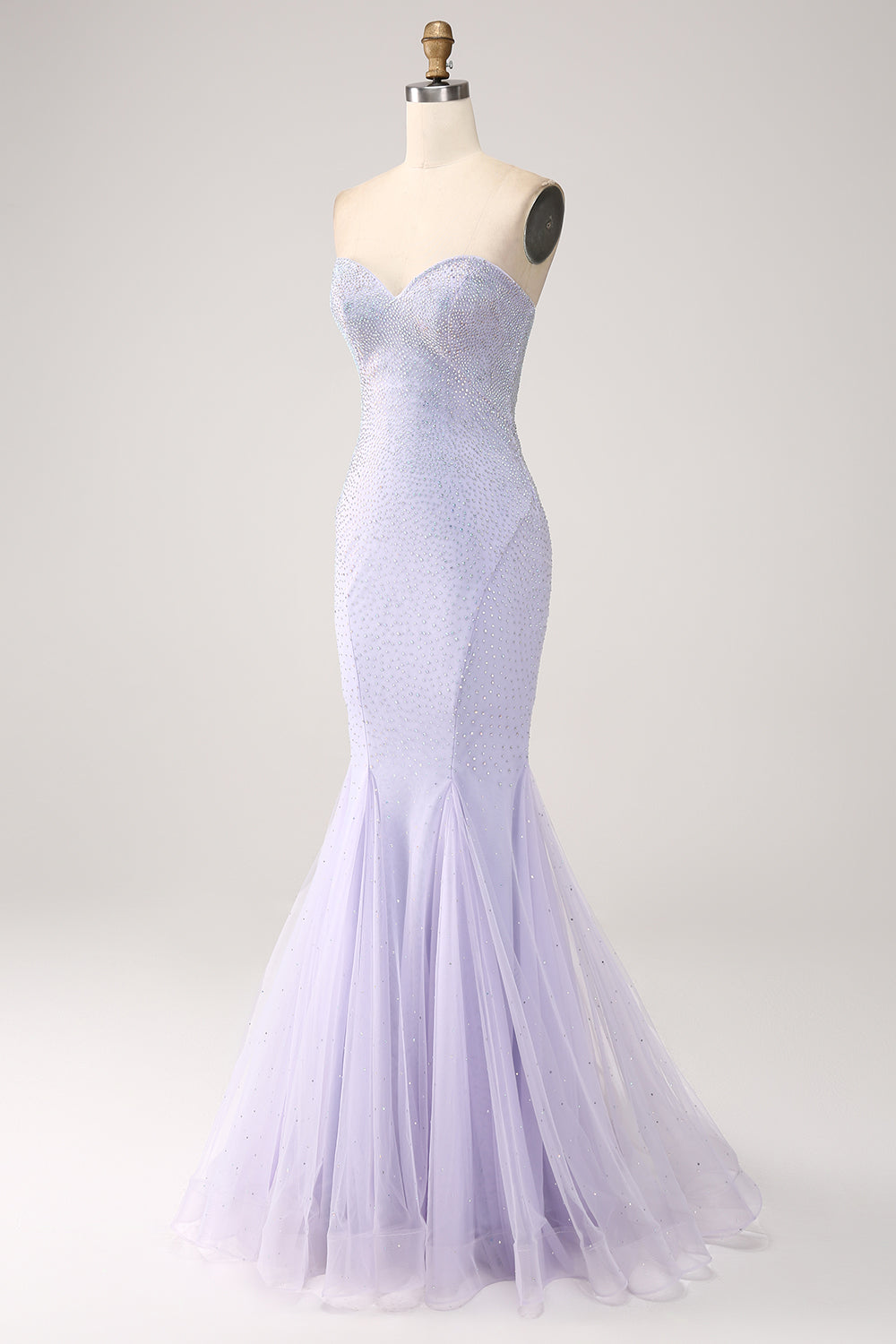 Lilac Havfrue Stropløs Beaded Long Prom Kjole