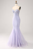Lilac Havfrue Stropløs Beaded Long Prom Kjole