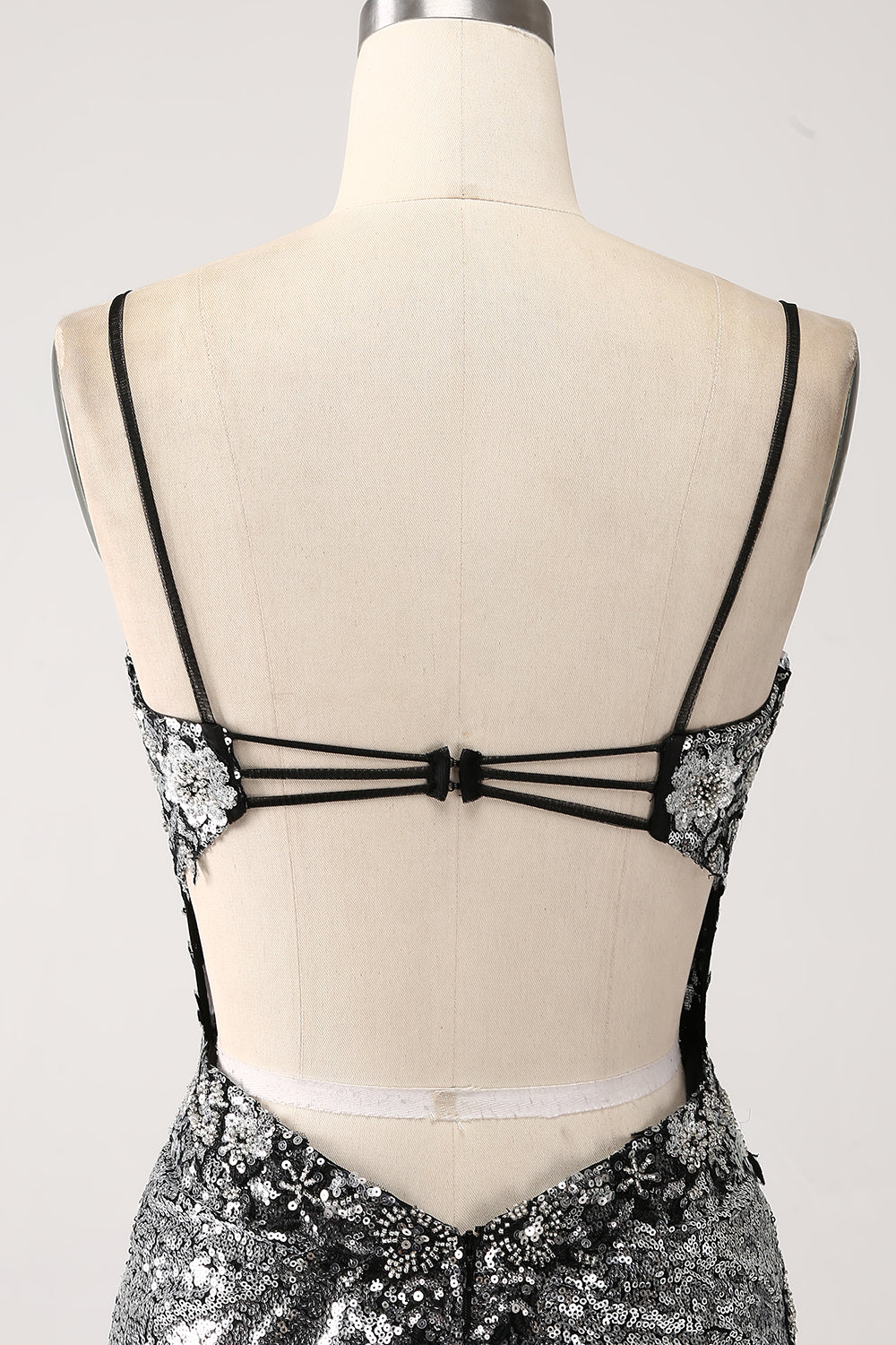 Sort Sparkly Havfrue Spaghetti Stropper Korset Prom Kjole med slids