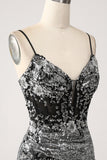 Sort Sparkly Havfrue Spaghetti Stropper Korset Prom Kjole med slids