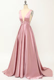 Blush Satin Lang Prom Kjole