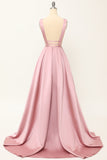 Blush Satin Lang Prom Kjole