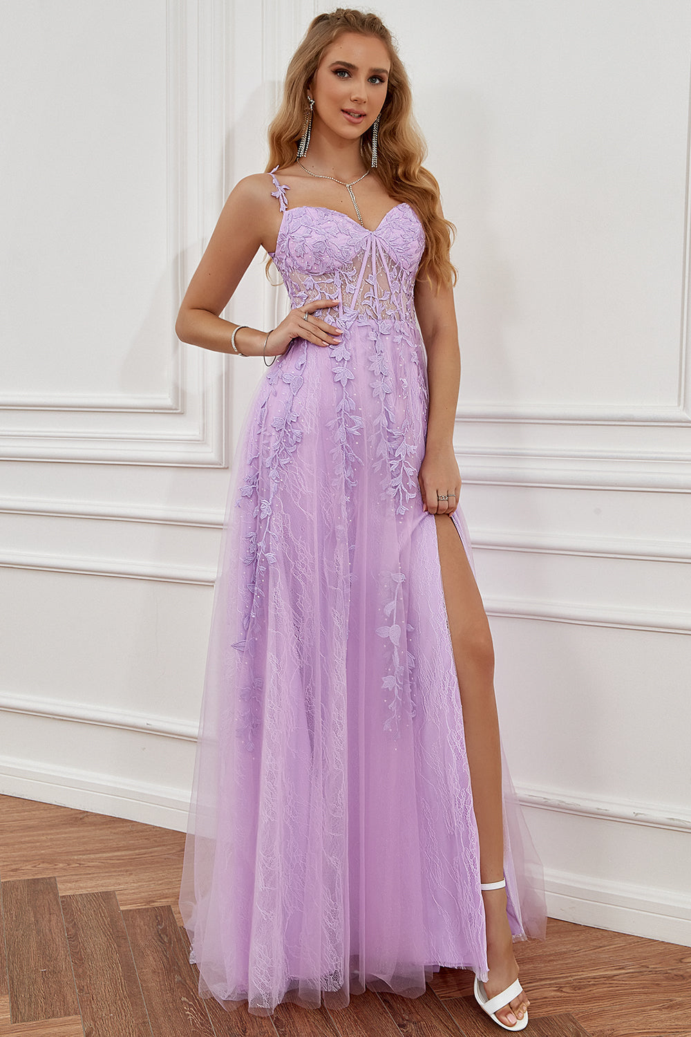 Hot Pink Off the Shoulder Lang Gallakjole med Applikationsappiques