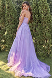 Lilla Tulle Prom Kjole med applikationer